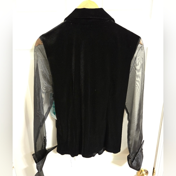 MSK Black Sheer Sleeve Holiday Velour Blouse Size Medium New With Tags - Picture 9 of 10